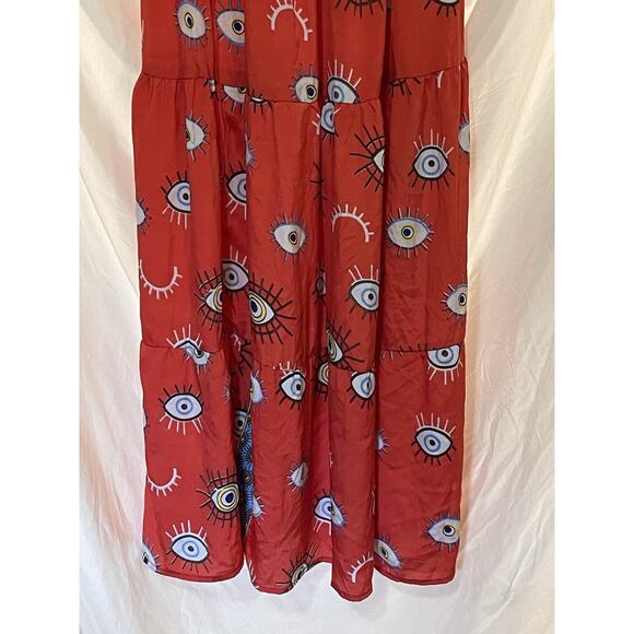 Royal Paisley Maxi Dress Women’s Size Large Red Bohemian Flow Fitted Casual Work - Picture 3 of 15